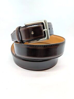 Vatan Belt Mens Size 46 Brown Classic Leather Silver Tone Buckle Edge Stitching